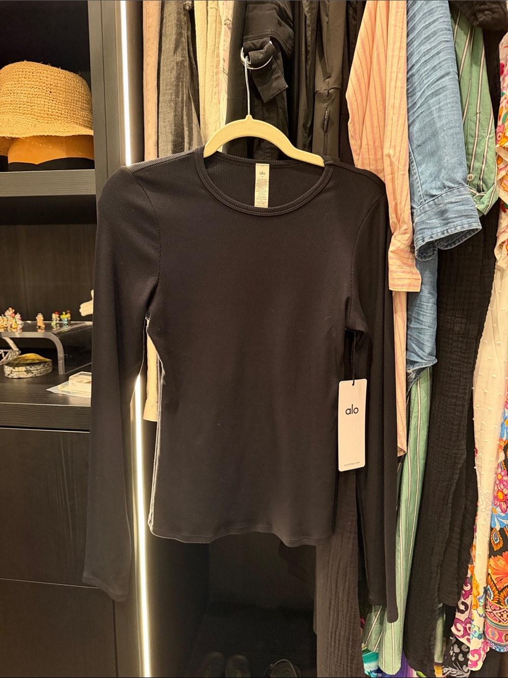 Black ribbed modal long sleeve top from Alo Yoga